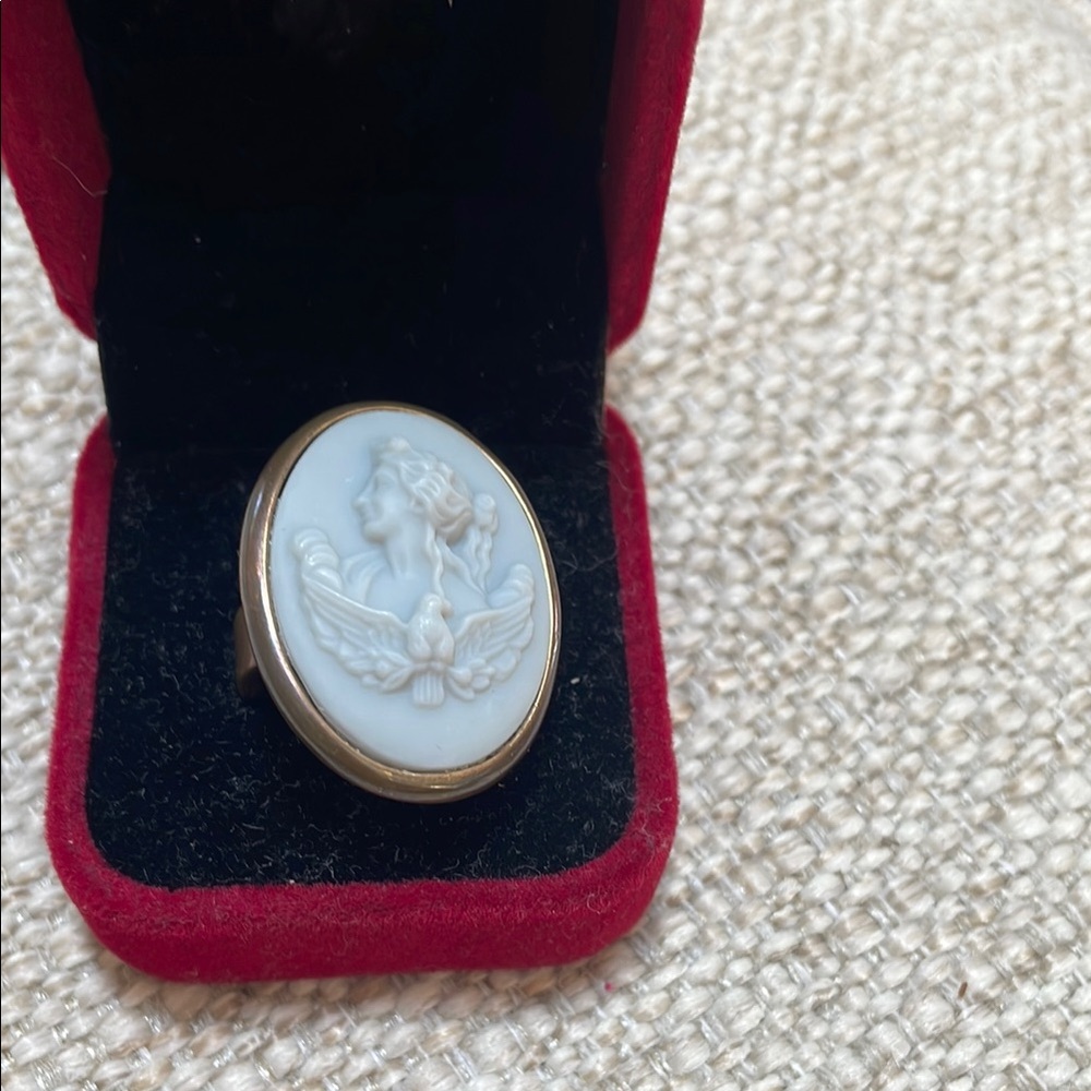 Elegant Cameo Ring in Brass and blue